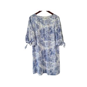 H&M Blue White Safari Toile Tie detail dress Linen Blend Size 6